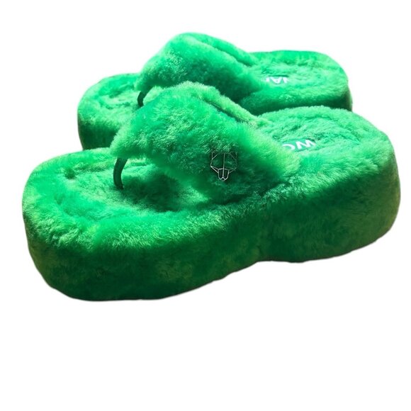 Naked Wolfe Platform Flip Flop Sandal The dreamer shearling Wool Sz 9 Green - Picture 3 of 15